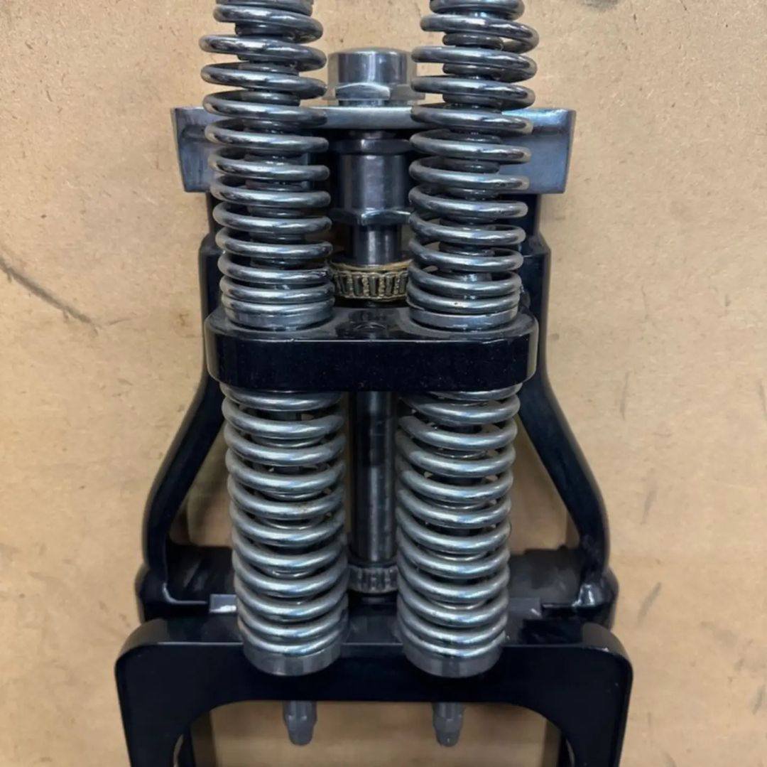 Standard length Paughco Springer front end. Black with chrome springs. Slight scratch shown in pic. $500 shipped