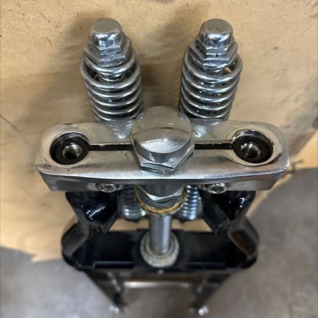 Standard length Paughco Springer front end. Black with chrome springs. Slight scratch shown in pic. $500 shipped - Image 3