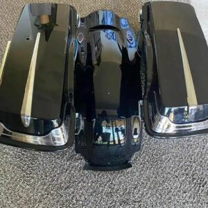 Electra Glide extended saddlebags with 10-inch woofers installed for Harley-Davidson touring motorcycles