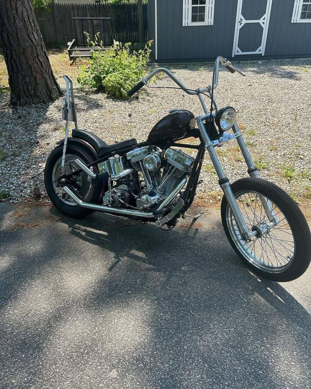 Old school Harley-Davidson chopper with springer front end and custom vintage styling