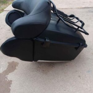 OEM Harley-Davidson King Size Tour Pack with built-in tail lights, rack, and speakers