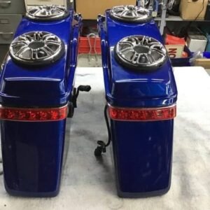 Harley-Davidson Superior Blue OEM saddlebags with four PVR audio speakers for Touring motorcycles