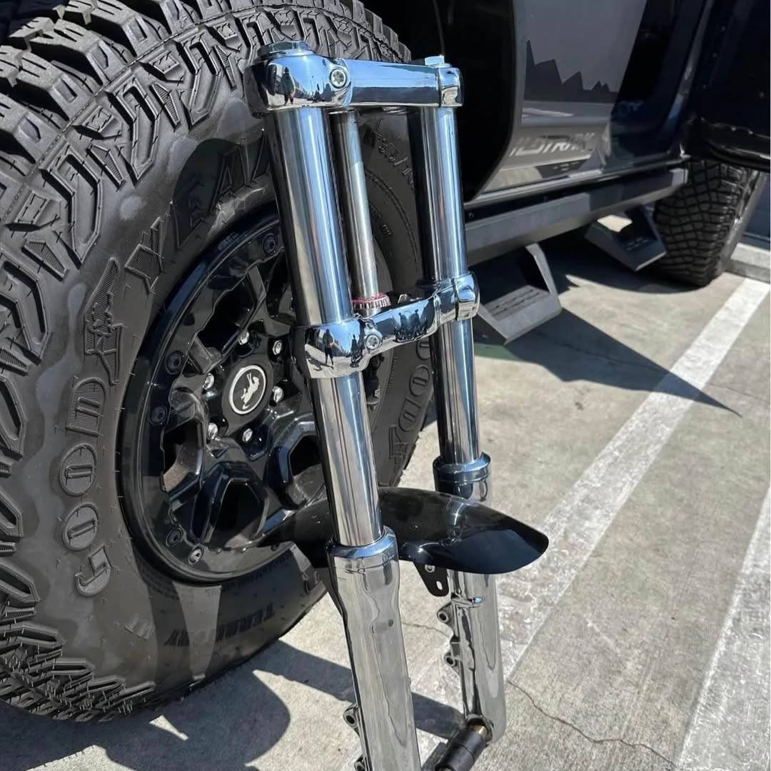 49mm dual disc front end with chrome trees and chrome lowers for Harley-Davidson M8 Softail motorcycle