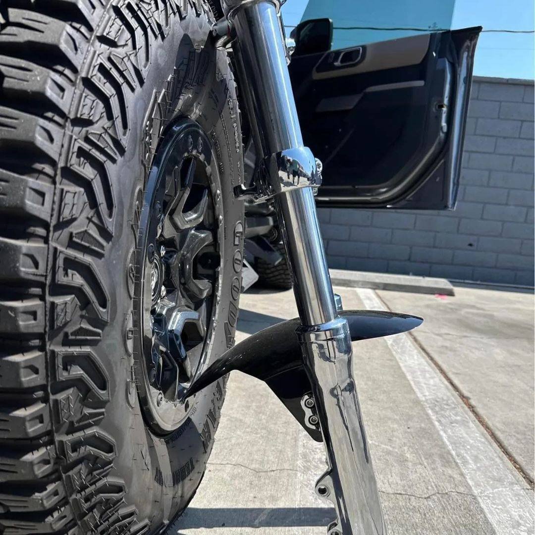 49mm dual disc front end with chrome trees and chrome lowers for Harley-Davidson M8 Softail motorcycle