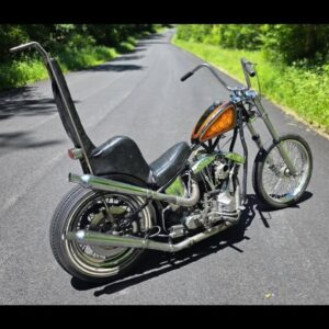 Classic 1975 Harley-Davidson Shovelhead chopper motorcycle in running condition with clean title and vintage custom styling.